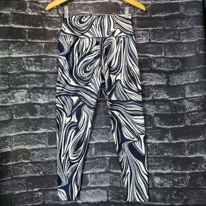 SAGE Collective Yoga Pants Womens Medium Dark Blue White Abstract Leggings Artsy
